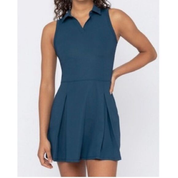 90 Degree by Reflex Women’s Blue Airlux Charm Pleated Dress Size Large NEW - Picture 1 of 6